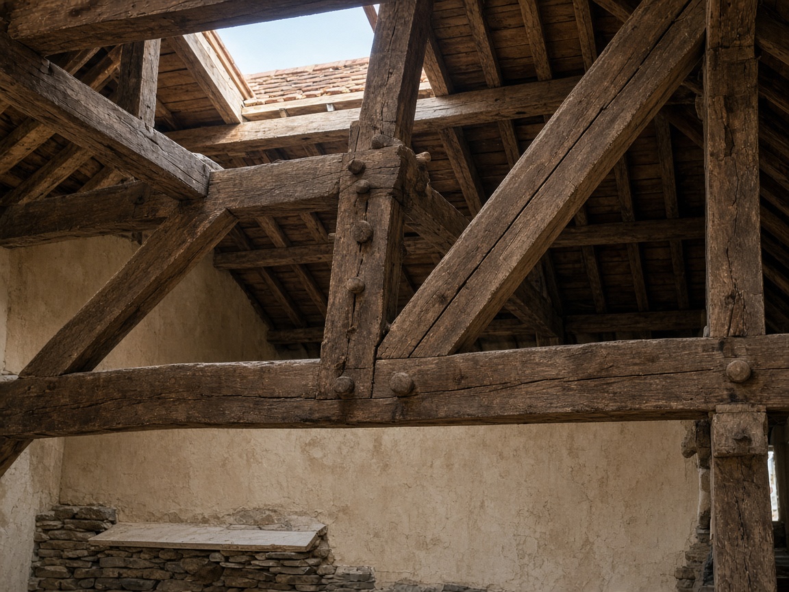 Charpente ancienne en chêne dans une grange française
